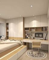 Ensemble de meubles de chambre d'enfant en bois, style minimaliste moderne, avec bureau, armoire, lit, solution personnalisable tout-en-un pour appartement et villa