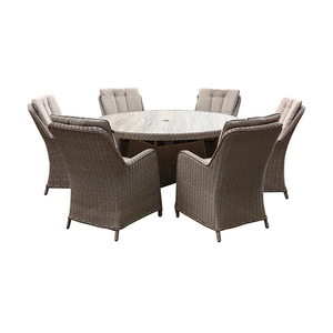 Set da pranzo rotondo in Rattan moderno di lusso a 6 posti completo mobili da giardino da esterno con tavolo in vetro ceramico e <span class=keywords><strong>Lazy</strong></span> <span class=keywords><strong>Susan</strong></span> Deluxe - Product Image 6