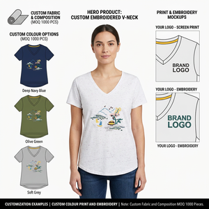 Womens V Neck T Shirt 180 GSM Cotton Polyester Neppy Jersey Short Sleeve Regular Fit Custom Logo - Product Image 4
