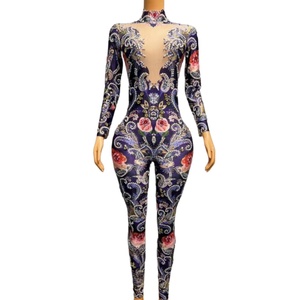 Justaucorps de danse fleur de cristal perles perspective sexy pour femmes body moulant barboteuse fête d'<span class=keywords><strong>anniversaire</strong></span> avec strass combinaisons une pièce - Product Image 5