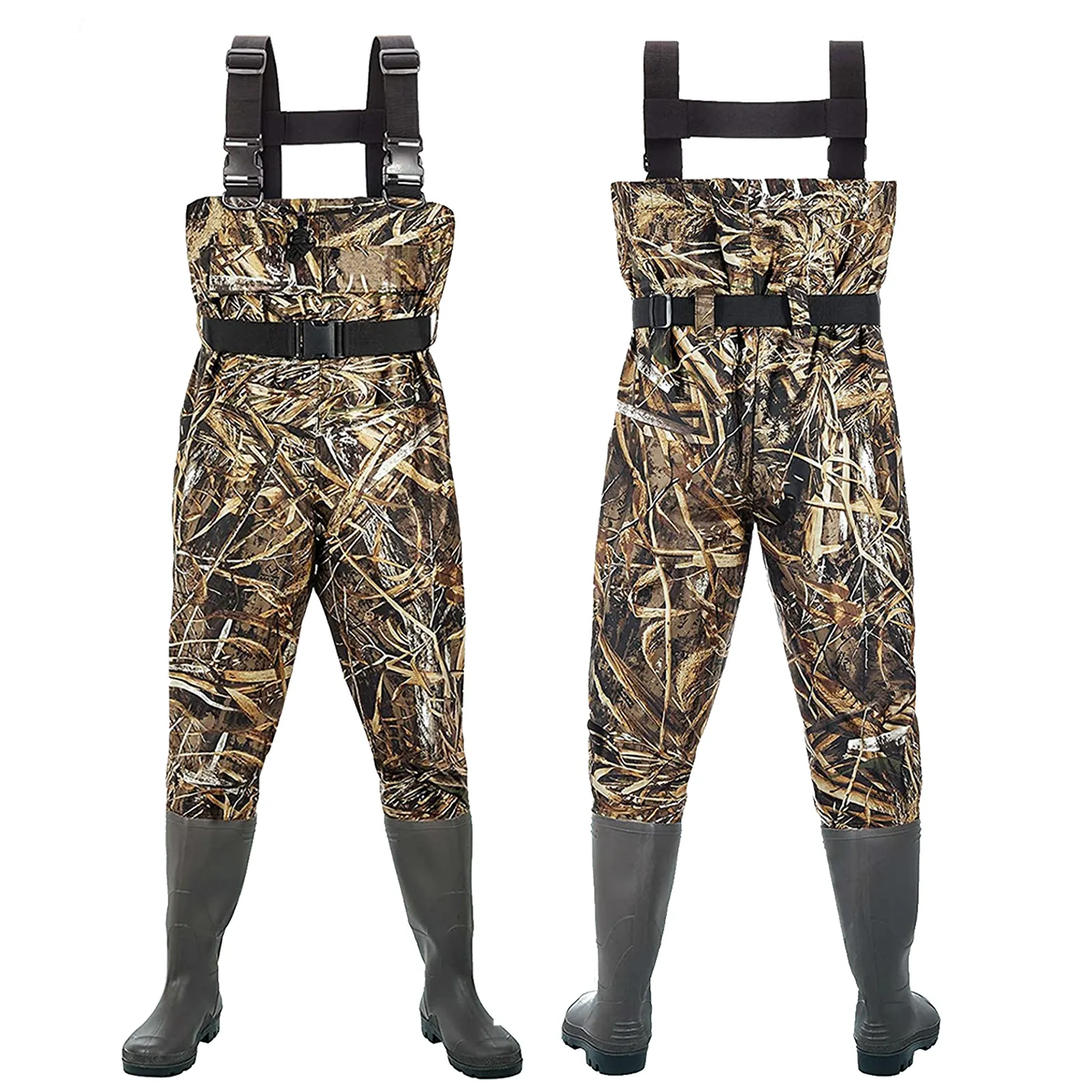 Chest Waders Upgraded with Mesh Lining, Camo Waterproof Waders for Fishing & Hunting, Bootfoot PVC Waders with Boot Hanger for M