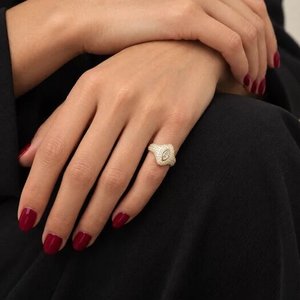 Bague de phalange rose pour femmes et jeunes filles, forme géométrique, pavée de zircone cubique ovale et marquise, petite taille # Bijoux de mariage et de fête à 4 anneaux - Product Image 1