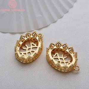 Base de pendentif ovale creuse en laiton plaqué or 24 carats de haute qualité pour la fabrication de bijoux DIY - Vente en gros - Product Image 3