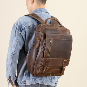 Top-Grain peau de vache en <span class=keywords><strong>cuir</strong></span> véritable hommes sac à dos fermeture à glissière <span class=keywords><strong>cartable</strong></span> à la mode pour sac d'ordinateur de voyage - Product Image 1