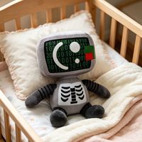 Retro Computerförmiger Skelett-Roboter Plüschpuppe mit Baumwollfüllung Stressabbau-Funktion Gewaschene Oberfläche