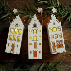 Mini Casa de Madera Navideña Natural, Decoración Cortada con Láser, con Luz LED, Casa de Madera Estilo Amsterdam para Decoración Navideña - Product Image 2