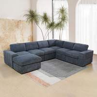 Juego de Sofás Modulares Cuadrados de Tela de Pana Grande, Estilo Europeo Vintage Americano, Muebles para Sala de Estar