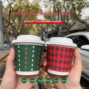 Gobelets en papier jetables enduits pour café, lait et thé, avec couvercle personnalisable, pour boissons chaudes à emporter, usage commercial et domestique, Noël et Nouvel An - Product Image 1