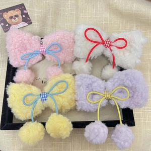 Sweet pom-pom girly <b>bow</b> duckbill <b>clip</b> cute lamb wool hair <b>clip</b> side colorful <b>clip</b> - Product Image 3