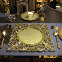 Assiettes carrées en plastique doré de 13 pouces Assiette à dîner de banquet à bords creux vintage Assiettes de décoration de mariage