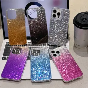 Thời Trang Sang Trọng Điện Thoại Trường Hợp Đối Với iPhone 15 14 13 12 Bling Long Lanh Gradient Điện Thoại Di Động Trường Hợp Đối Với iPhone 15 Pro Max