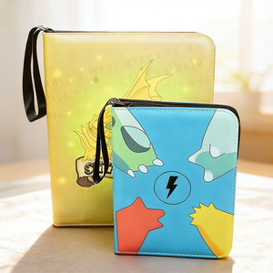 Classeur de cartes à collectionner portable en cuir PU à 9 pochettes avec fermeture éclair, capacité 400 cartes, avec dragonne pour collectionneurs - Product Image 1