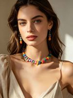 Kalung manik-manik warna-warni Bohemia trendi, perhiasan pernyataan gipsi etnik untuk Aksesori liburan pantai wanita