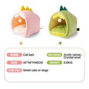 Cama para Gatos con Diseño de Dinosaurio Verde y Rosa, con Almohada Acolchada Extraíble y Lavable - Product Image 6