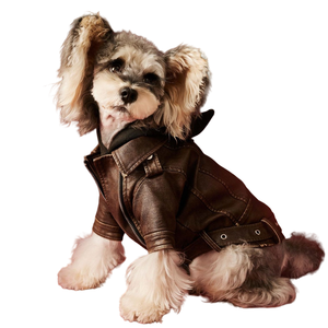 Vintage Style PU Leather Dog Jacket <b>Cool</b> Biker Pet Coat with Zipper for Small Medium Dogs - Product Image 2