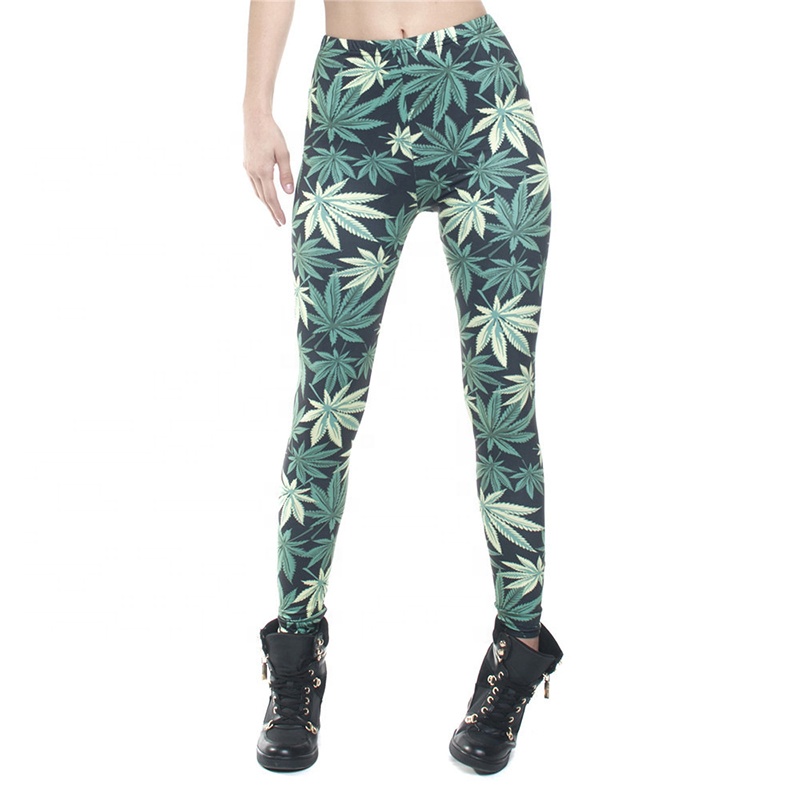 Weeds Leaves Green 3D Print Pants High Waist Tummy Control Push Up Yoga Tights Elastic Sports Leggings For Women Spandex
