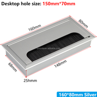 Pasacables de Aleación de Aluminio de 160 mm, Organizador de Cables para Escritorio de Oficina, Pasacables Rectangular para Mesa de Computadora