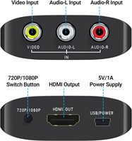 Adaptateur AV vers HDMI de haute qualité et convertisseur AV RCA vers HDMI HD, convertisseur AV2HDMI prenant en charge la résolution 1080p pour moniteur