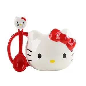 Hello Kitty Mug gốm với muỗng dễ thương phim hoạt hình cốc cà phê cho trẻ em và những người yêu mèo