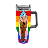 Tasse isotherme personnalisée en acier inoxydable de 40 oz avec poignée, motif arc-en-ciel gay polyamour, pour la conduite autonome sur autoroute et le camping de loisirs