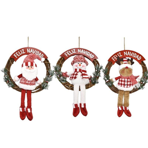 Ensemble de couronnes en peluche lumineuses festives, design Père Noël, bonhomme de neige, cerf, décoration d'hiver faite à la main, cadeau du Nouvel An - Product Image 1