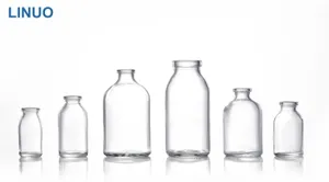 Linuo fabricação de garrafa de vidro, frasco medicinal transparente para borosilicate, com rolha de borracha de 20mm