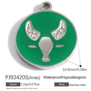 Breloques rondes personnalisées en gros avec logo, en acier inoxydable plaqué argent et émail, 12 signes du zodiaque, pour la fabrication de bijoux et bracelets DIY - Product Image 3