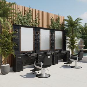 Nuevo Modelo de Lujo: Unidad de Barbería Plegable y Ajustable con Diseño Moderno, Estación de Espejo de Madera para Uso Exterior, Incluye Sillas de Pedicura para Salón - Product Image 3