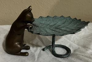 Bandeja de alimentación de bronce hecha a mano para gatos y pájaros, escultura de jardín de granja, estatuilla de gato antiguo, estatua de jardín decorativa - Product Image 5