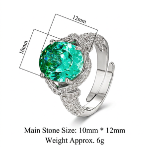 Anillos Ajustables de Cobre Chapado en Oro de 18K con Circonita Ovalada Toderi ZS1435 de 10*12mm con Corte de Flor Helada, Resistentes al Deslustre, para Mujer - Product Image 3
