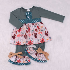 루오카 OEM 긴팔 녹색 물방울 무늬 꽃무늬 아기 여자아이 롬퍼 - Product Image 4