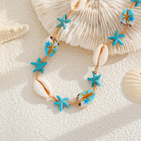 Collier de plage fait main réglable pour femme, motif étoile de mer turquoise et coquillage cauris, thème vie marine, cadeau, usage quotidien