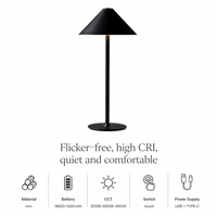 Lampe de table sans fil rechargeable noire à intensité variable en continu LED en fer alimentée par batterie USB-C pour restaurant, hôtel, chevet, chambre à coucher