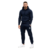 Setelan Training Pria Navy 2 Potong, Hoodie Pullover dan Celana Jogger, Bahan Fleece Lembut, Kasual, Streetwear, Olahraga, Gym, Loungewear