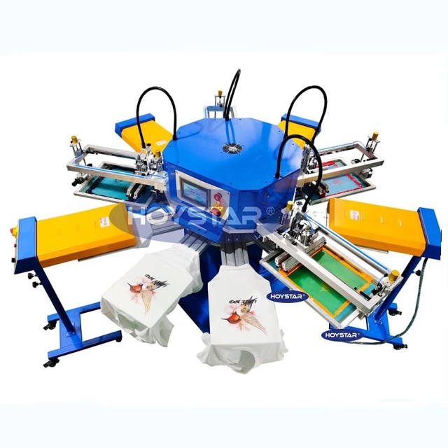 Rotary 4 Color Screen Printing Machine 10 Station for T-shirt Shopping Bag Hoodie Socks