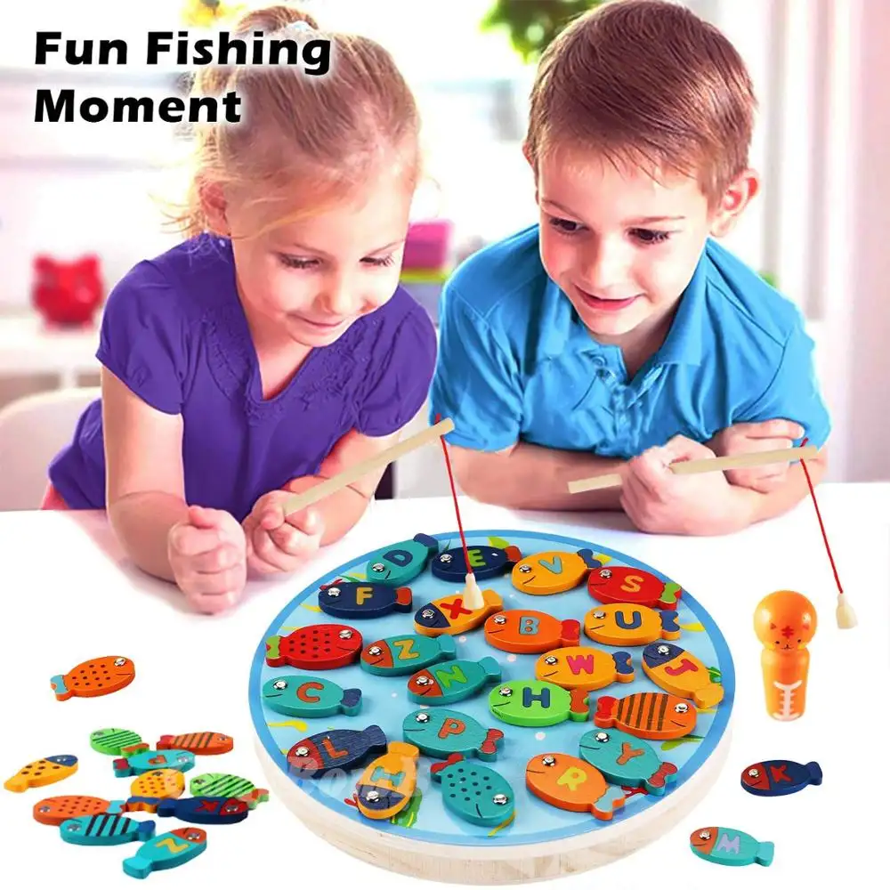 वर्णमाला गिनती बच्चों पूर्वस्कूली बोर्ड खेल चुंबकीय लकड़ी मछली पकड़ने खिलौना