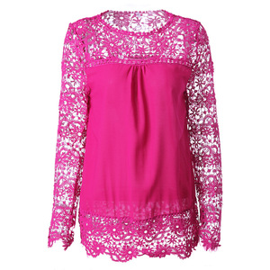 Ropa de mujer de talla grande personalizada, Top bordado de manga transparente, Camisa de gasa de ganchillo de encaje de gran tamaño <span class=keywords><strong>para</strong></span> mujer, blusa única <span class=keywords><strong>para</strong></span> mujer - Product Image 3