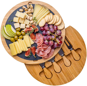 Nouveau plateau à fromage en bambou et ensemble de couteaux, plateau de service pour charcuterie, plateau rond pour charcuterie, plateau de service pour la cuisine - Product Image 1