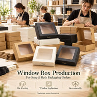 Boîte d'emballage en carton kraft naturel avec fenêtre et couvercle transparent pour produits de bain faits main en grande quantité, commandes de marques mondiales