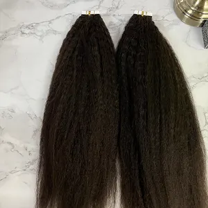 Extensiones de cabello natural virgen malayo para mujeres negras, cinta recta rizada, venta al por mayor, 12a