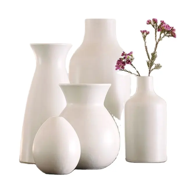 Grosir Set Dekorasi Vas Bunga Keramik Kerajinan Putih 5