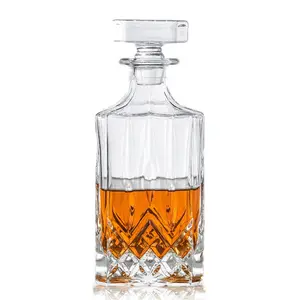 工厂批发无铅水晶25盎司钻石切割设计定制标志威士忌酒瓶酒瓶现货