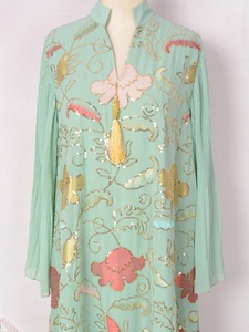 Robe Abaya Modeste Vintage en Polyester Respirant pour Femme, avec Paillettes, Pompons et Motifs Floraux, Longueur Ras du Sol, Vêtement de Mariage Tendance - Product Image 6
