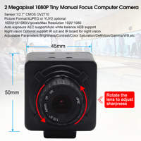 ELP 2MP OV2710 kamerası 4mm manuel Lens odak ayarlanabilir USB kamera HD 1920*1080 30FPS kamera USB alüminyum Mini kasa