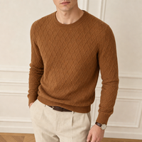 Pull pour homme personnalisé avec logo d'usine, col rond, manches longues, tricot torsadé motif losanges, poignets et ourlet côtelés, classique, vente en gros