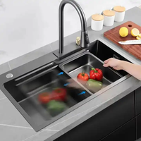 Évier de cuisine multifonction Lanxing Factory, évier de cuisine en acier inoxydable 304SUS, robinet de cuisine moderne en cascade, évier de cuisine à cuve unique