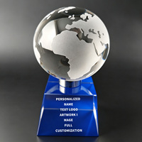 Neelpure 183626 Globo Terráqueo de Cristal Grabado con Mapa del Mundo, Premio Personalizado con Logotipo Grabado con Láser y Base de Cristal Azul Brillante