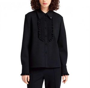 Nuovi Arrivi 2025: <span class=keywords><strong>Camicia</strong></span> Casual da <span class=keywords><strong>Donna</strong></span> Vintage Primaverile <span class=keywords><strong>Nera</strong></span> in 100% <span class=keywords><strong>Lino</strong></span> a Maniche Lunghe con Volant, Abbigliamento Personalizzato - Product Image 2