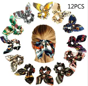 Elastici Scrunchies cravatte raso perla fiocco fascia per capelli stampato cravatta accessori per capelli per donna