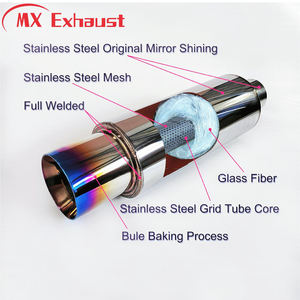 Silencieux à flux direct haute performance universel en acier inoxydable avec embout bleu brûlé, résonateur de course, entrée 3 pouces - Product Image 5